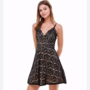 As U Wish Black and Gold Lace Mini Dress